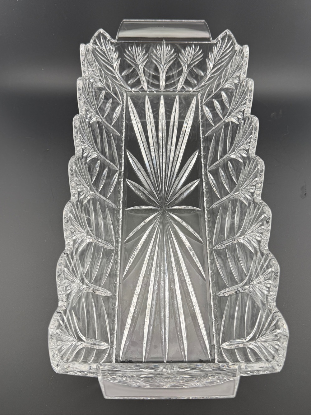 Clear Cut Glass Decorative Serving Tray - Elegant Pattern